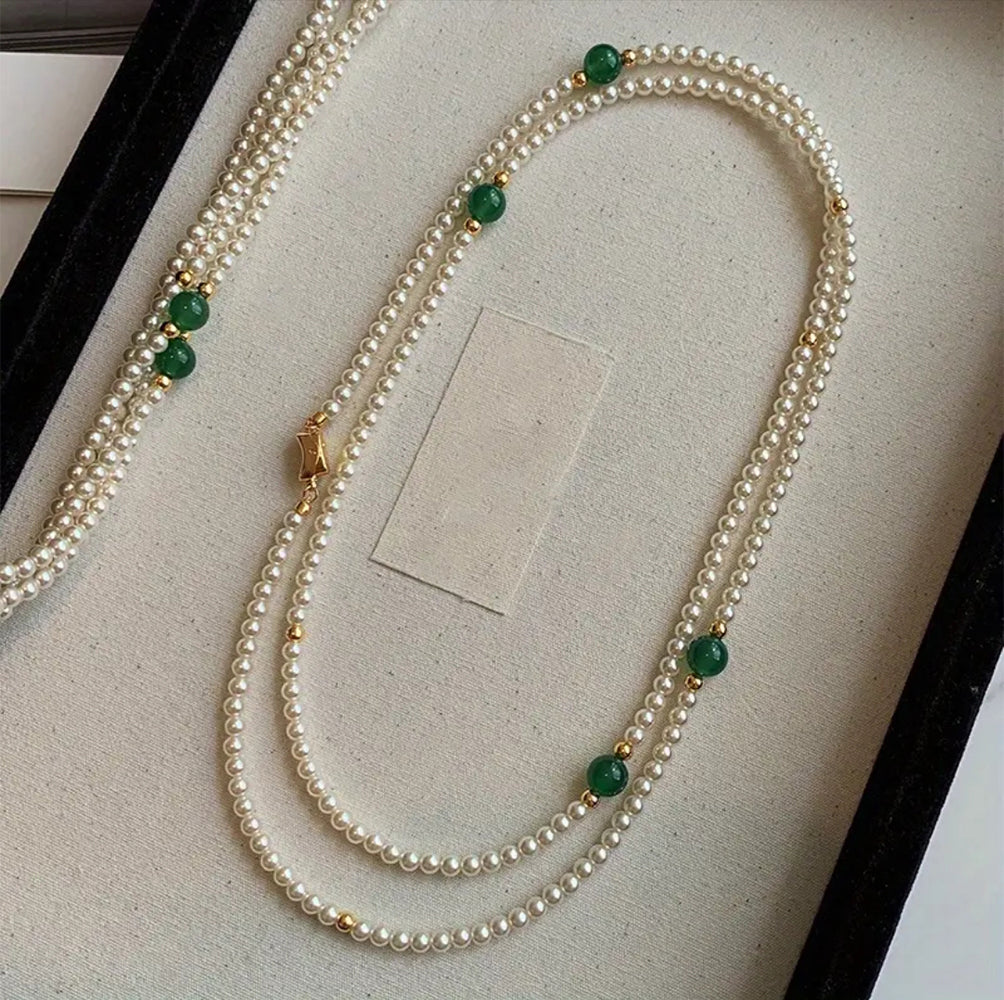Green Beads  Pearl Necklace – -ESSENTIAS