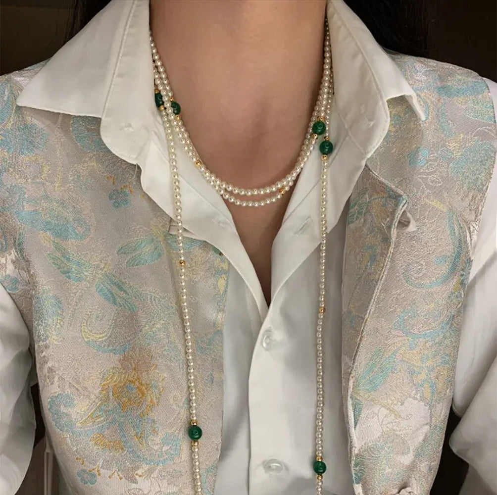 Green Beads  Pearl Necklace – -ESSENTIAS