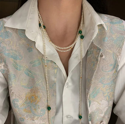Green Beads  Pearl Necklace – -ESSENTIAS