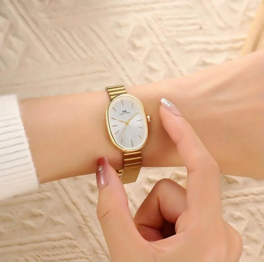 Golden Oval Shaped Dial Watch