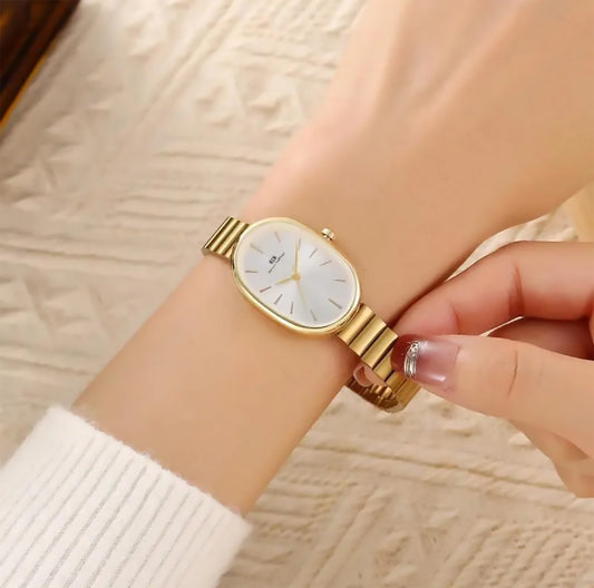 Golden Oval Shaped Dial Watch