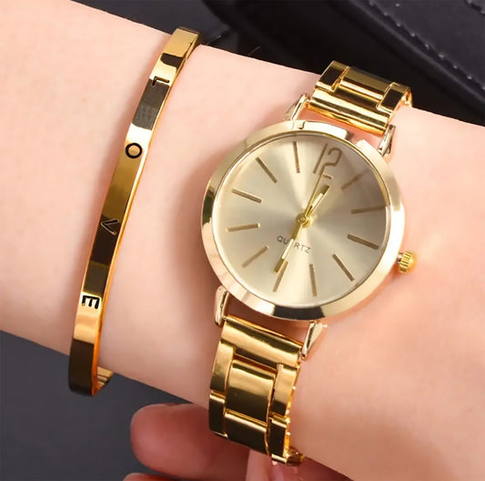 Stylish 2Pcs Golden Watch Set