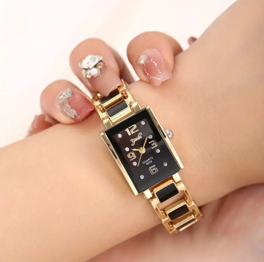 Elegant Golden and Black Crystal Studded Dial