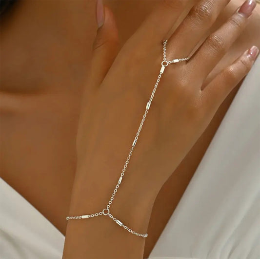 Trendy Silver  Ring Chain Bracelet