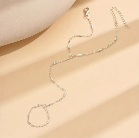 Trendy Silver  Ring Chain Bracelet