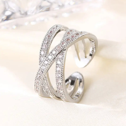 Silver Cross Ring with Sparkling Zirconia Stone