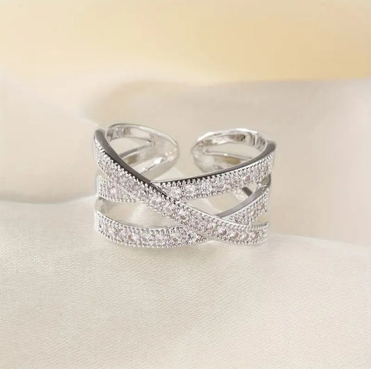 Silver Cross Ring with Sparkling Zirconia Stone