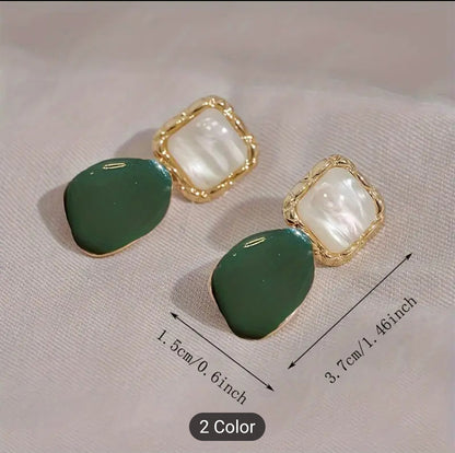 Green and White French-Inspired Earrings