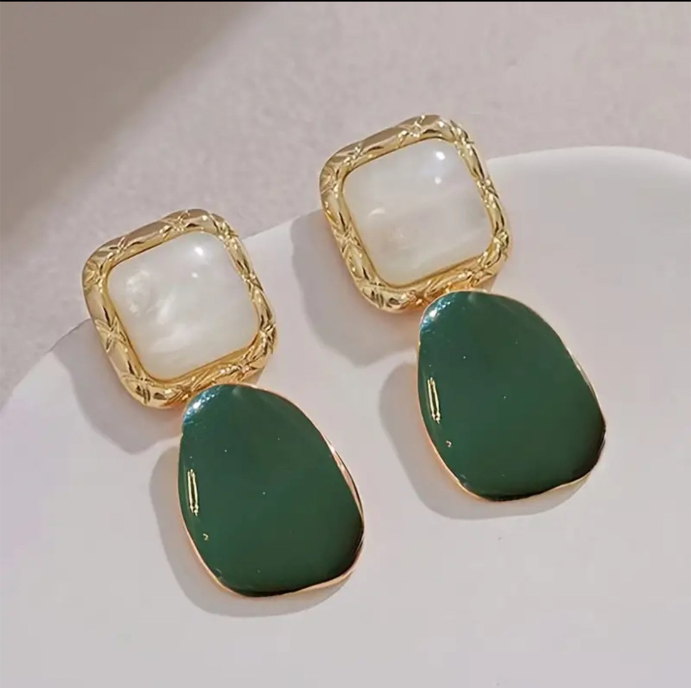 Green and White French-Inspired Earrings