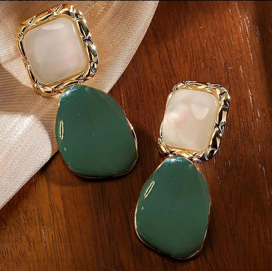 Green and White French-Inspired Earrings