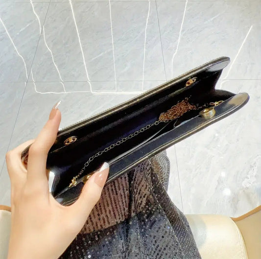 Elegant Black  Stone Studded Clutch Bag