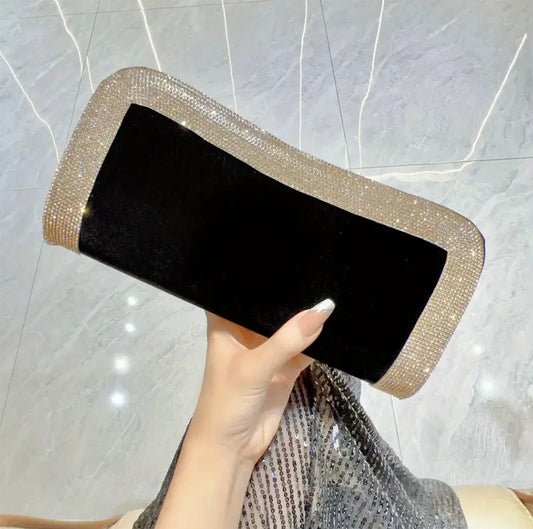 Elegant Black  Stone Studded Clutch Bag