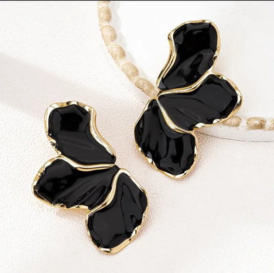 Black Enamel Flower Petal Drop Earrings –  | ESSENTIAS