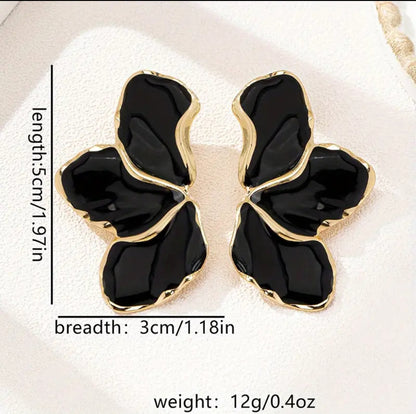 Black Enamel Flower Petal Drop Earrings –  | ESSENTIAS