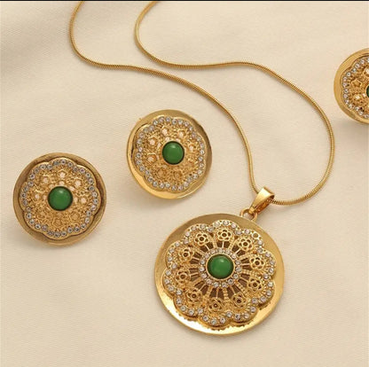 Gold-Plated Zircon Studded Round Pendant Set – ESSENTIAS