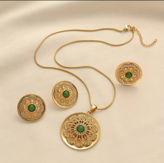 Gold-Plated Zircon Studded Round Pendant Set – ESSENTIAS