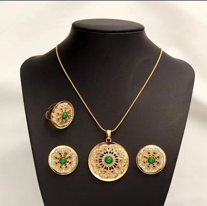Gold-Plated Zircon Studded Round Pendant Set – ESSENTIAS