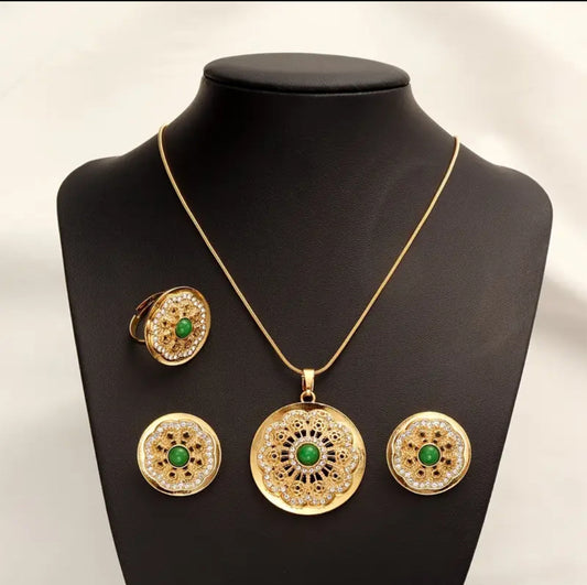 Gold-Plated Zircon Studded Round Pendant Set – ESSENTIAS