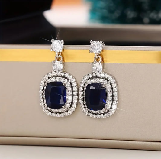 Luxury Blue & Silver Zirconia Earrings