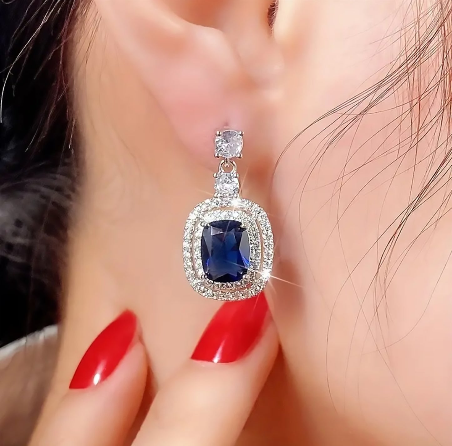 Luxury Blue & Silver Zirconia Earrings
