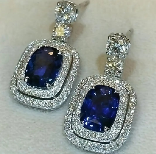 Luxury Blue & Silver Zirconia Earrings