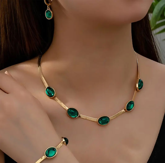 Golden and Green Gemstone Necklace Set