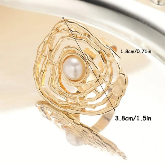Stylish Pearl Studded Golden Ring