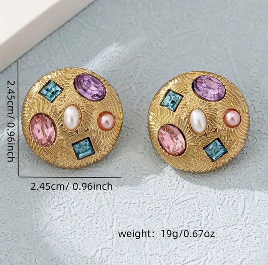 Premium Golden Colorful Gemstone Earrings