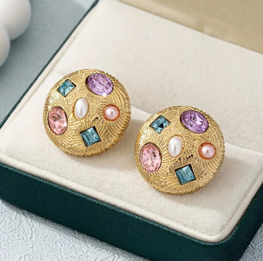Premium Golden Colorful Gemstone Earrings