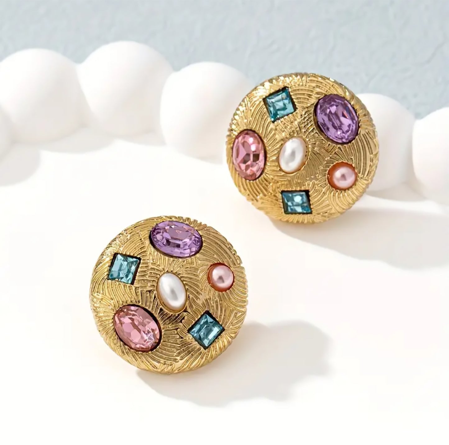 Premium Golden Colorful Gemstone Earrings