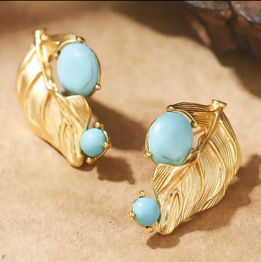 Vintage Leaf Design Blue & Golden Earrings -ESSENTIAS