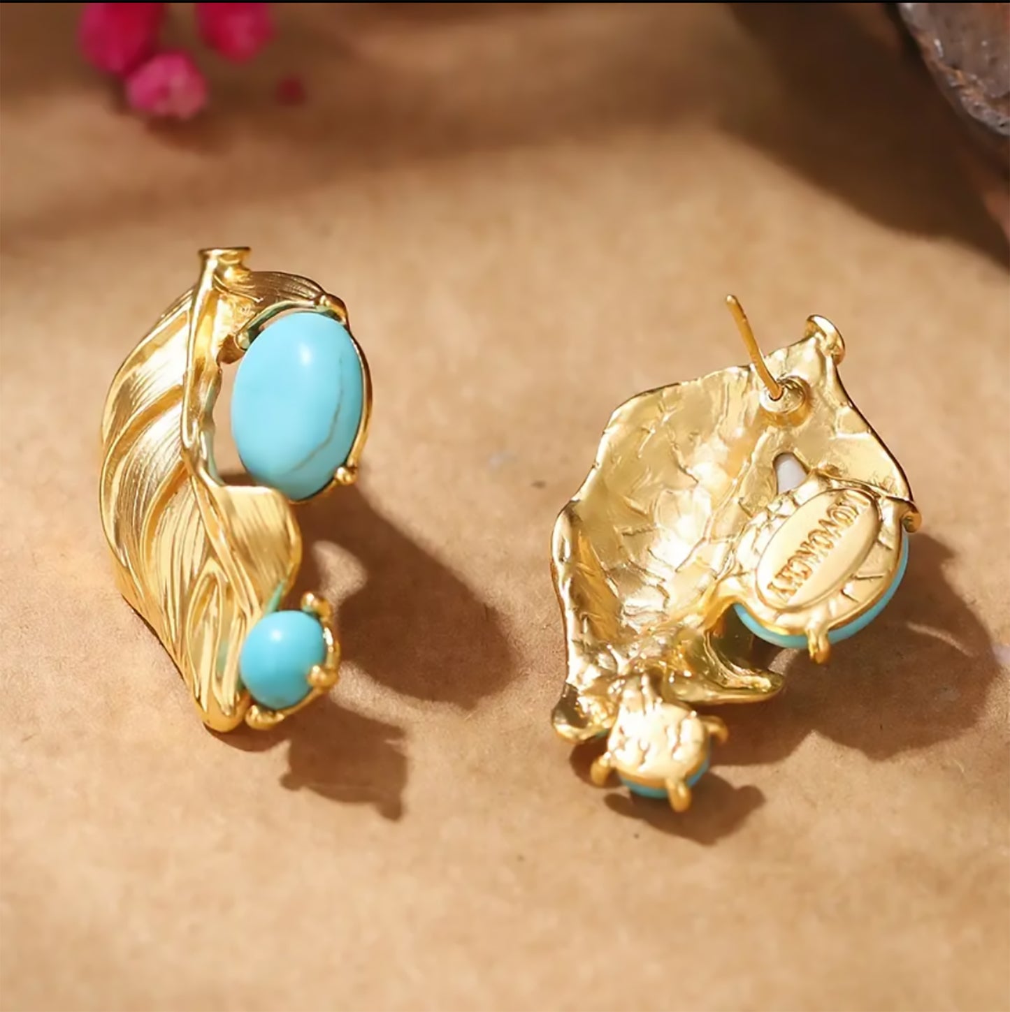 Vintage Leaf Design Blue & Golden Earrings -ESSENTIAS
