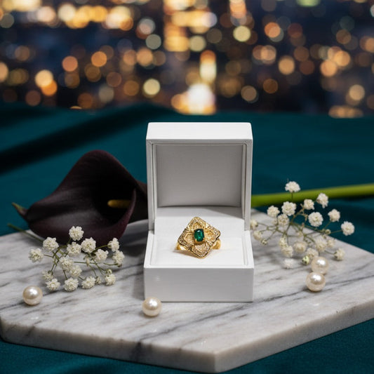 Golden Flower Emerald Ring