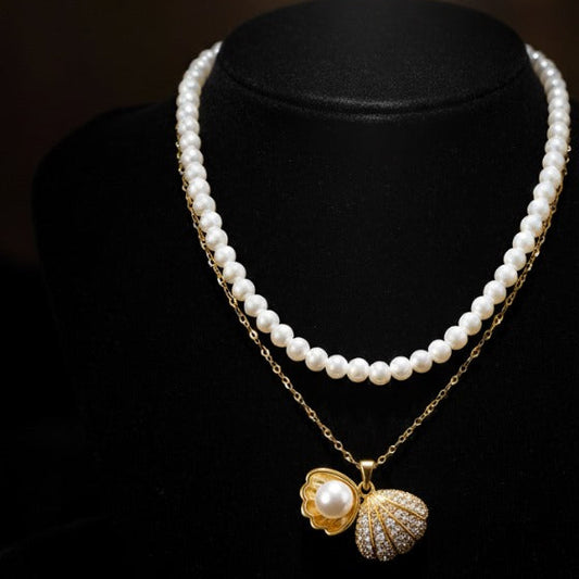 Elegant Double Layered Golden Pearl Pendant