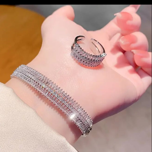 Premium Silver Zirconium Bracelet Ring