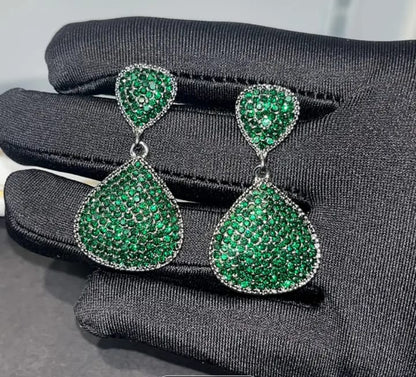 Luxury Silver Plated Sparkling Green Earrings