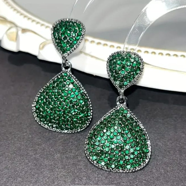 Luxury Silver Plated Sparkling Green Earrings
