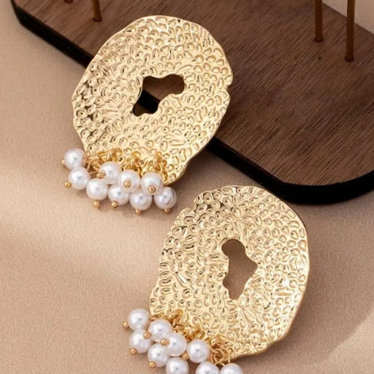 Premium Golden Hanging Pearls Earrings