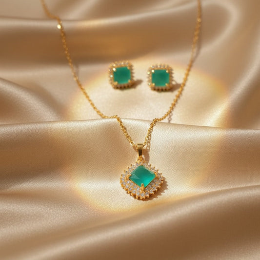 Premium Square Zircon Studded Pendant Set