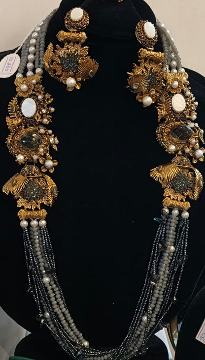 Classic Luxury Grey Antique Golden Mala Set