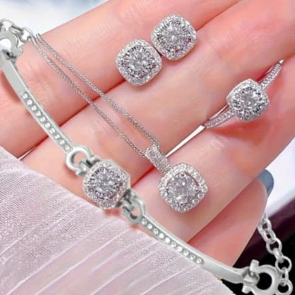Elegant Square Cut Zircon Pendant Set