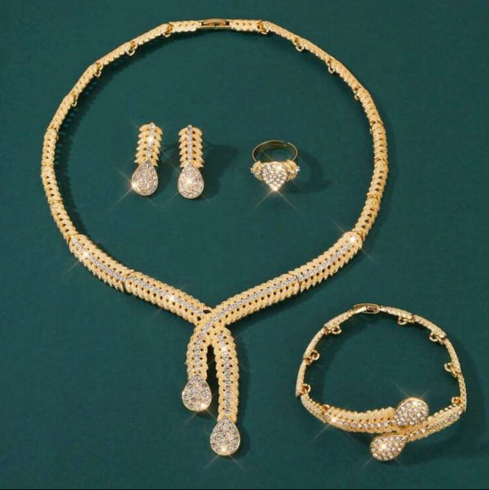 Luxurious Gold Zirconium Wedding Necklace Set