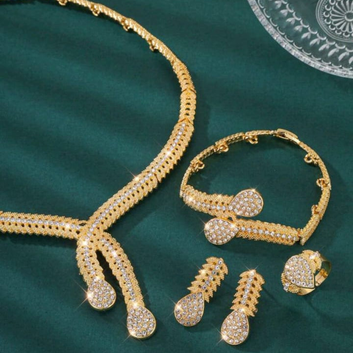 Luxurious Gold Zirconium Wedding Necklace Set