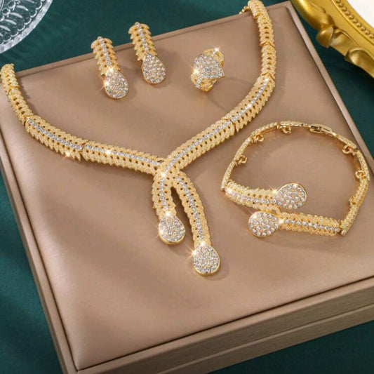 Luxurious Gold Zirconium Wedding Necklace Set