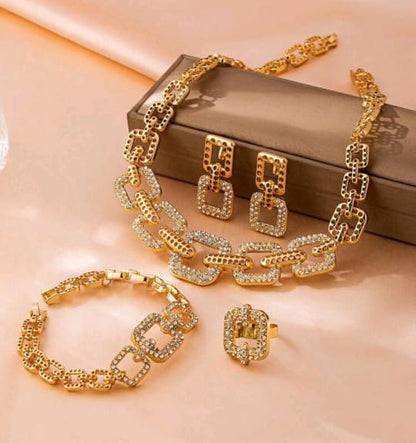Glamorous Square Zirconia Necklace Set