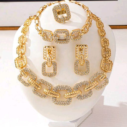 Glamorous Square Zirconia Necklace Set