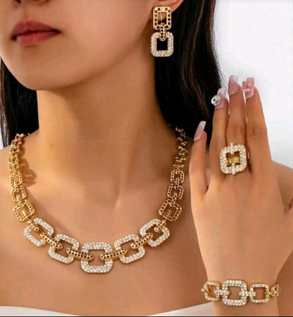 Glamorous Square Zirconia Necklace Set