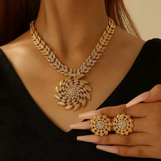 Elegant Golden Wheat Tassel Pendant Set