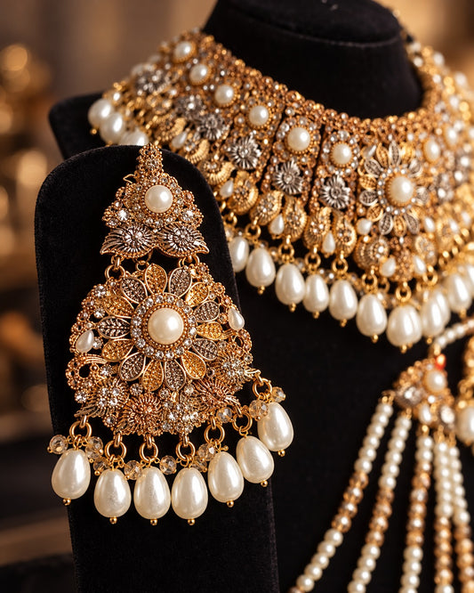 Elegant Pearl Bridal Necklace Set