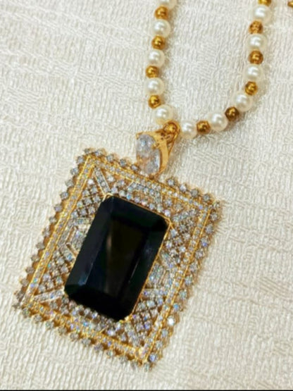 Premium Black Crystal Studded Pendant Set